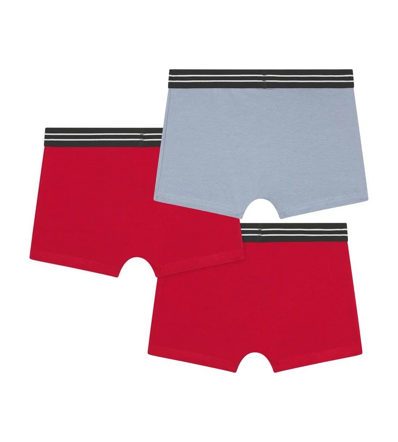 Lot de 3 boxers garçon en coton stretch Rouge Bleu Ecodim