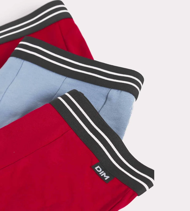 Lot de 3 boxers garçon en coton stretch Rouge Bleu Ecodim