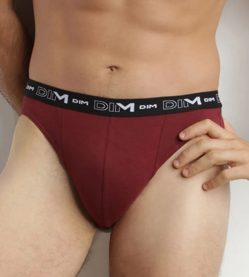 Lot de 2 slips homme Bleu Rouge ceinture contrastée Dim Coton Stretch