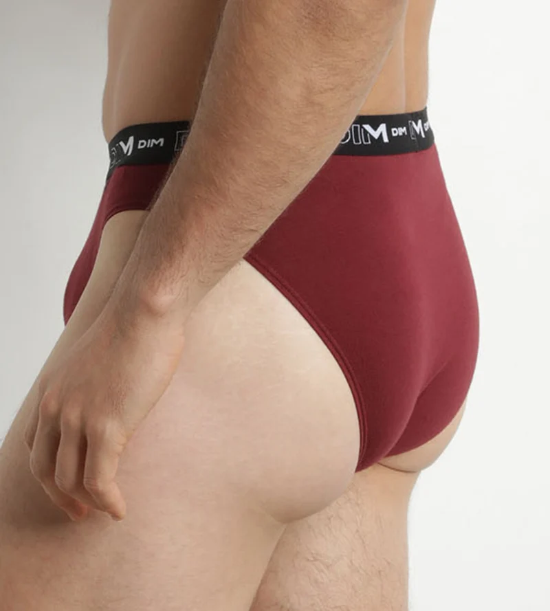 Lot de 2 slips homme Bleu Rouge ceinture contrastée Dim Coton Stretch