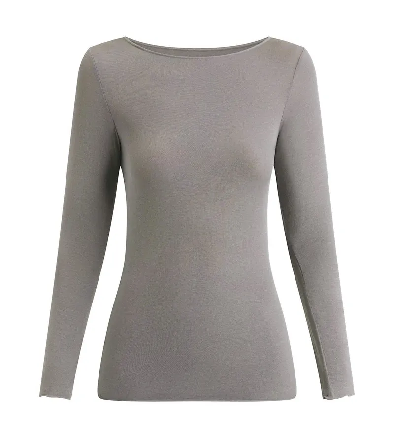 T-shirt femme col bateau gris Dim Thermal