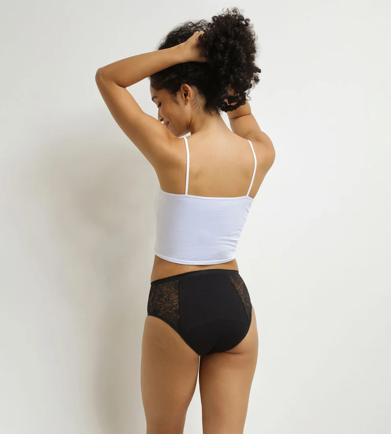 Culotte de règles taille haute flux très abondant noir à fleurs Dim Protect