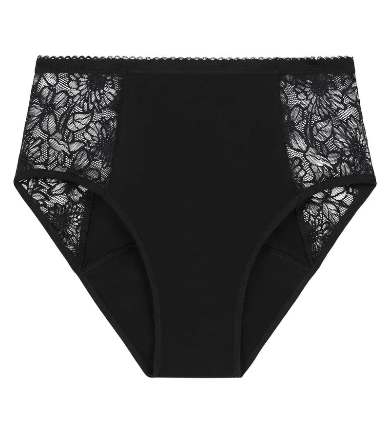 Culotte de règles taille haute flux très abondant noir à fleurs Dim Protect