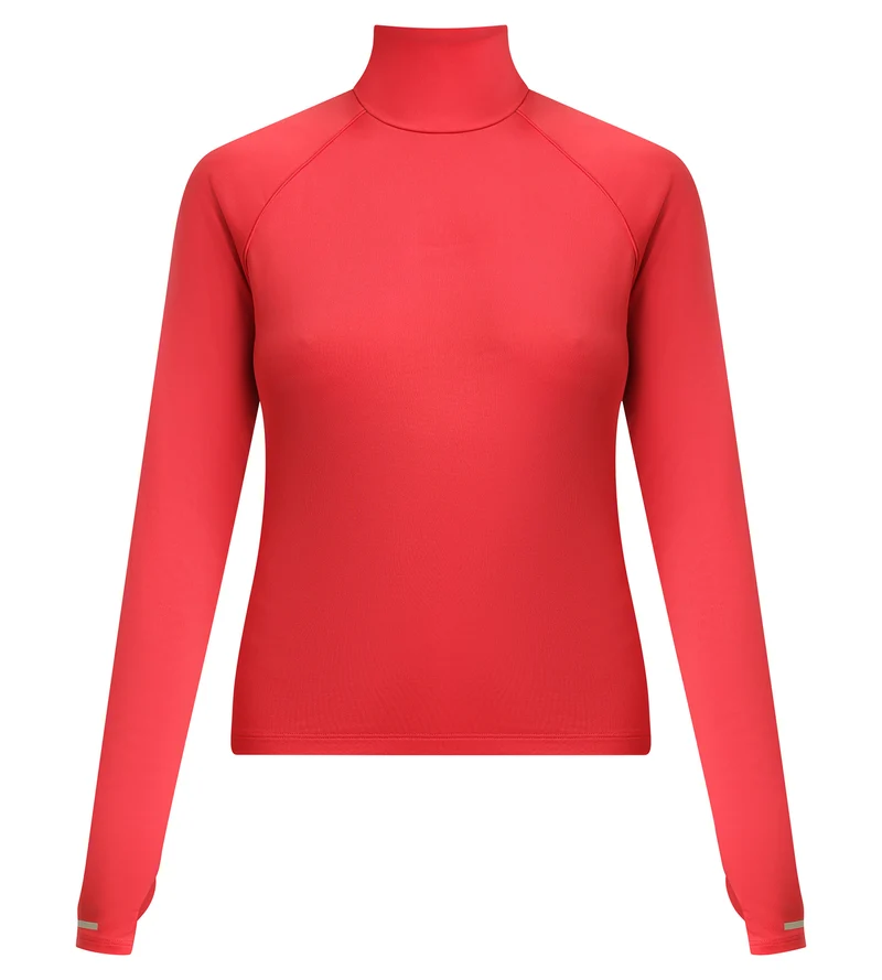 Haut de sport femme à col montant en microfibre Rouge Dim Move