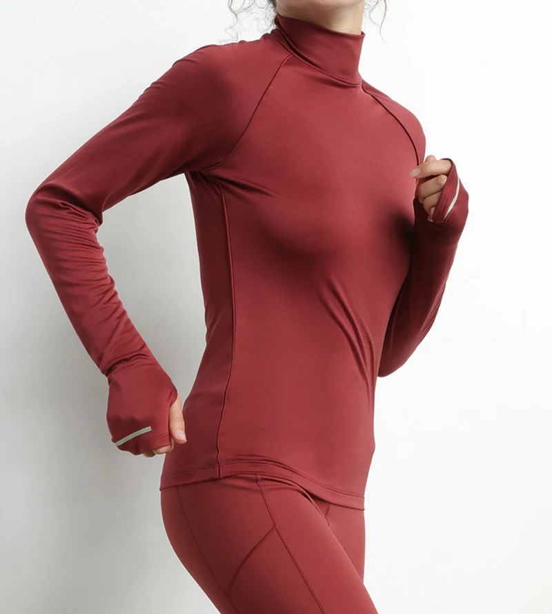 Haut de sport femme à col montant en microfibre Bordeaux Dim Move