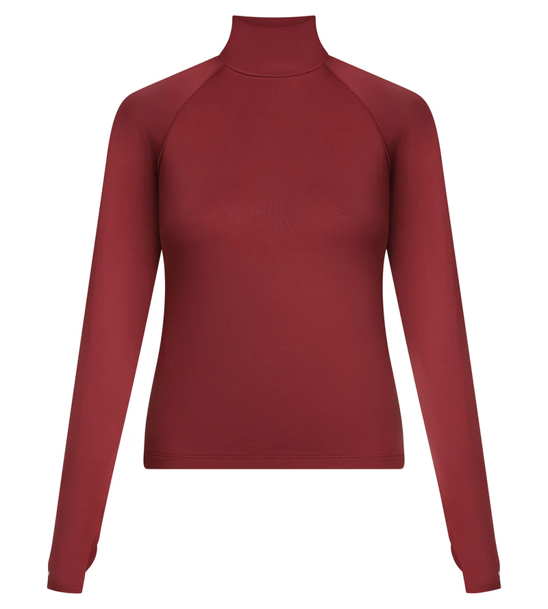 Haut de sport femme à col montant en microfibre Bordeaux Dim Move