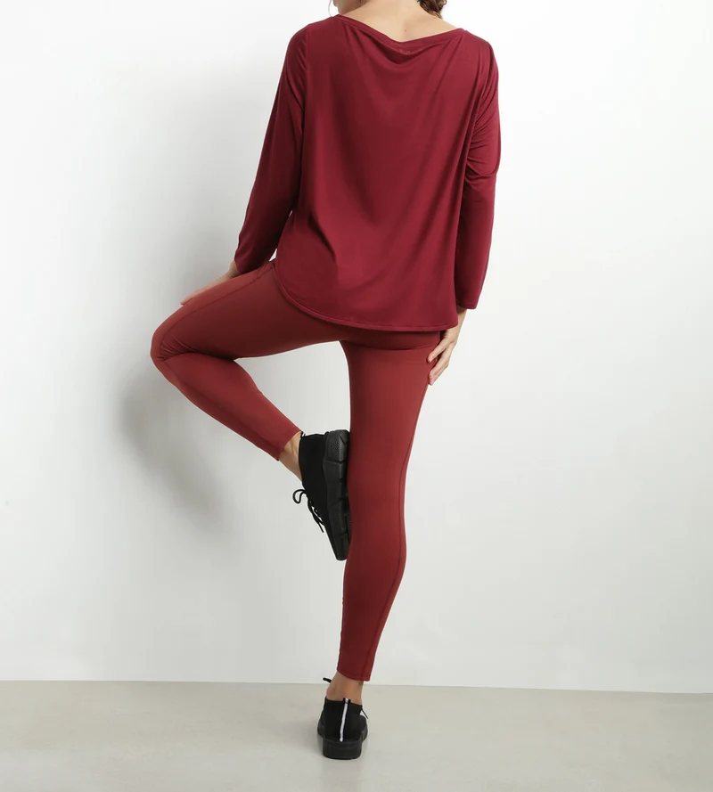 Haut de sport femme à col bateau en viscose Bordeaux Dim Move