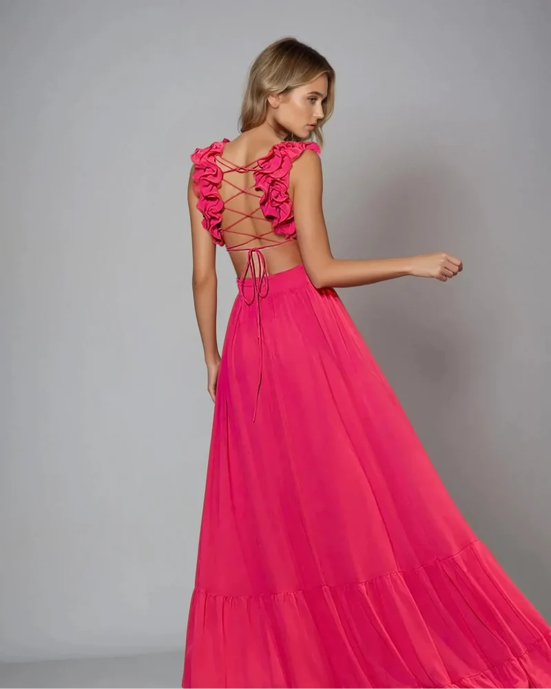 Robe Dos Nu Longue Rose - Tynna