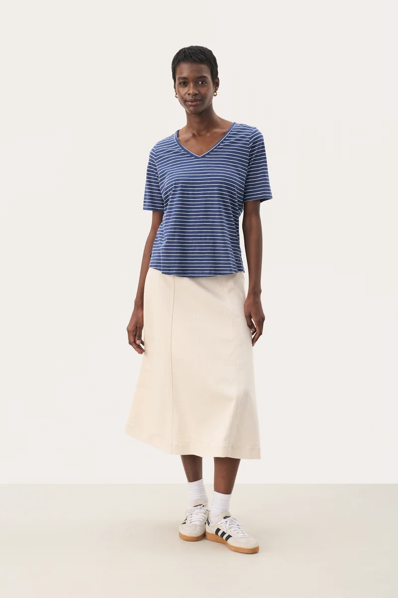 T-shirt rayé en coton avec col V Curlia