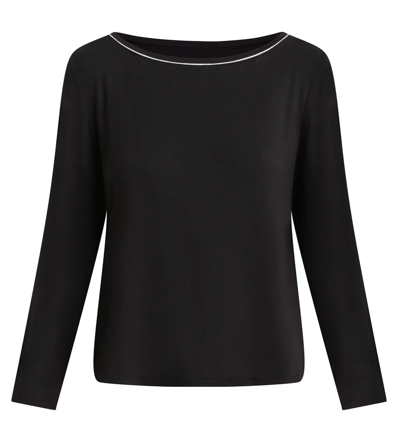 Haut de sport femme à col bateau en viscose noire Dim Move