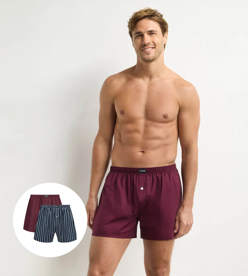 Lot de 2 caleçons homme Bleu rayé Rouge Coton Stretch