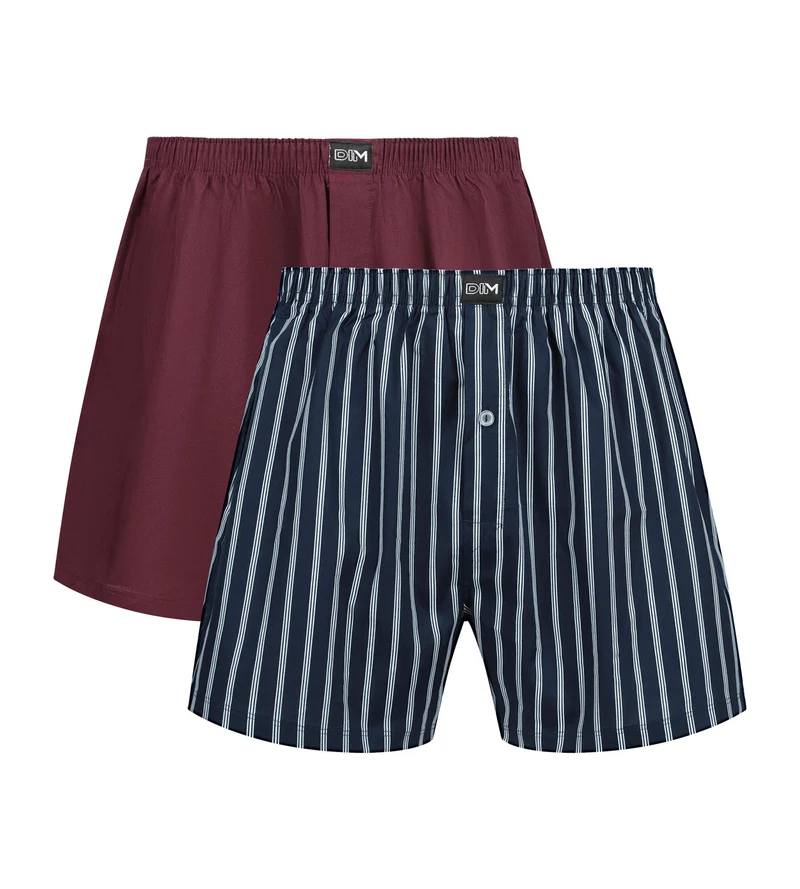 Lot de 2 caleçons homme Bleu rayé Rouge Coton Stretch