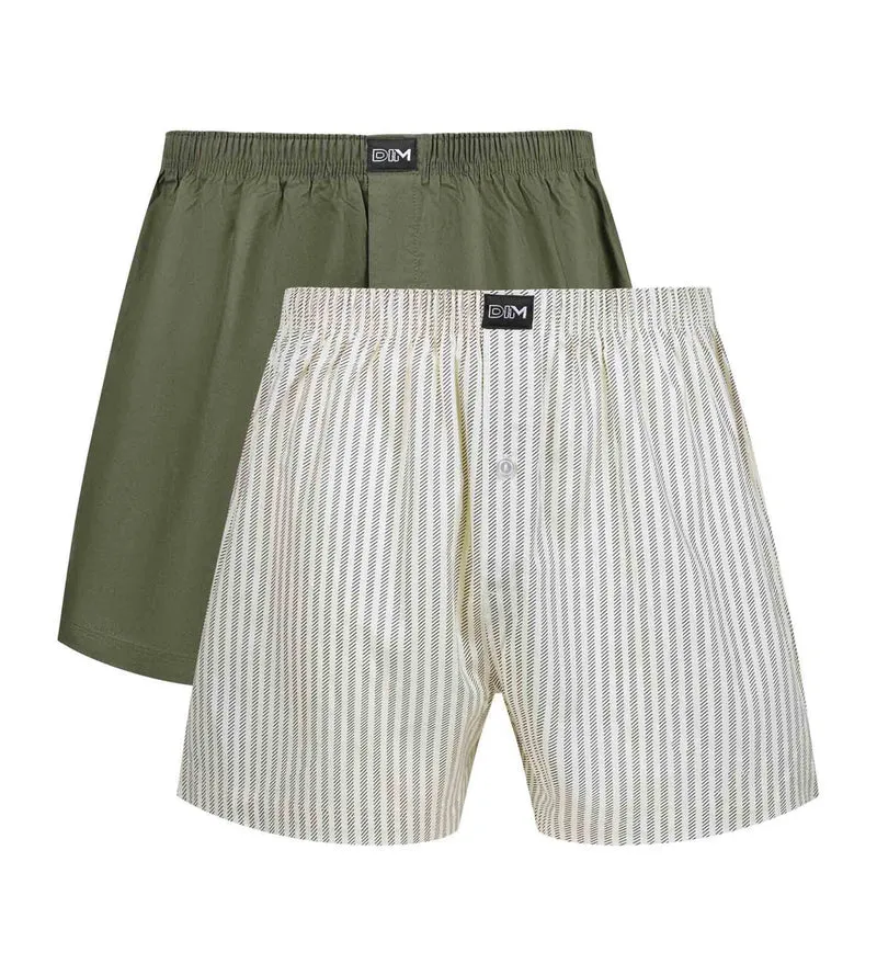 Lot de 2 caleçons homme Beige rayé Vert Coton Stretch