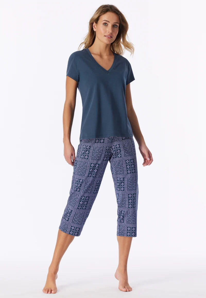 T-Shirt V-Ausschnitt Blau - Mix+Relax