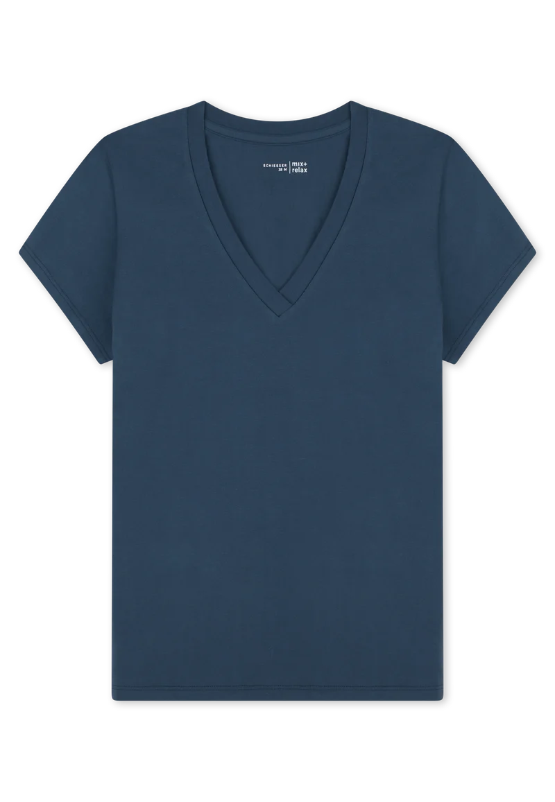 T-Shirt V-Ausschnitt Blau - Mix+Relax