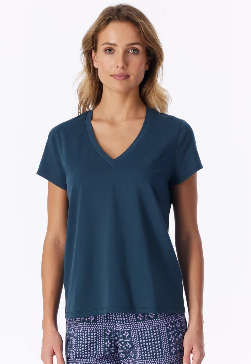 T-Shirt V-Ausschnitt Blau - Mix+Relax
