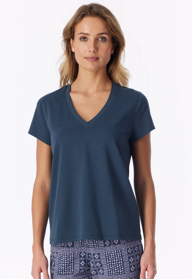 T-Shirt V-Ausschnitt Blau - Mix+Relax