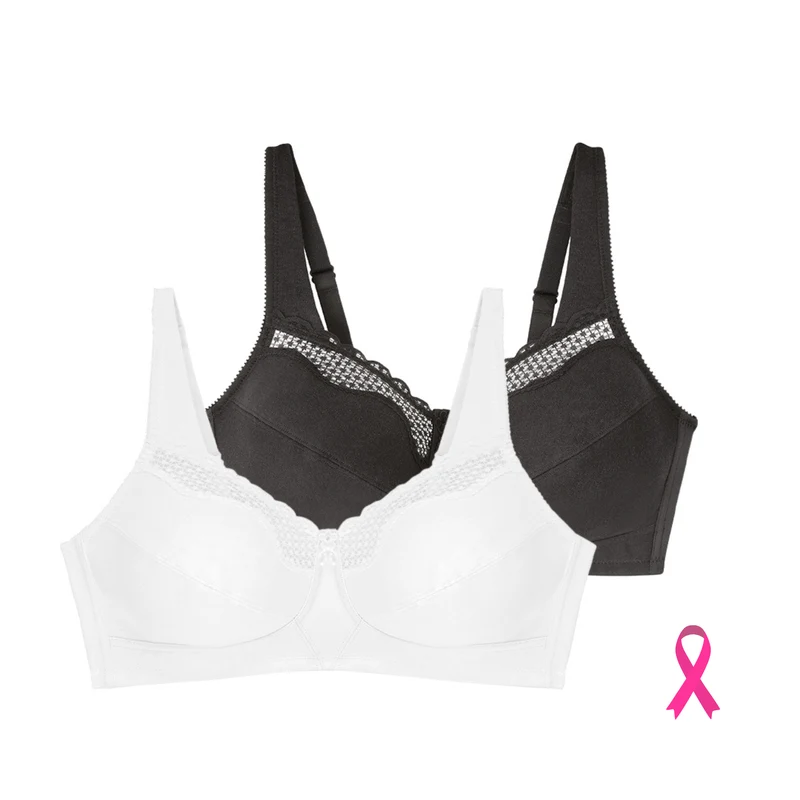 Lot de deux soutiens-gorge sans armatures Cotton confort blanc et noir