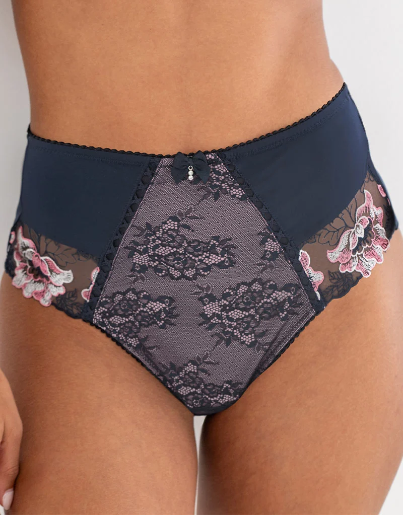 Pour Moi Sofia Lace Embroidered Deep Brief Midnight Blue/Rose Pink