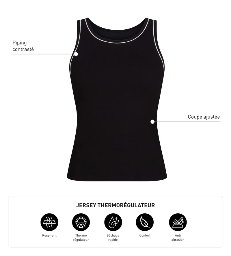 Débardeur de sport femme thermorégulateur en jersey Noir Dim Move
