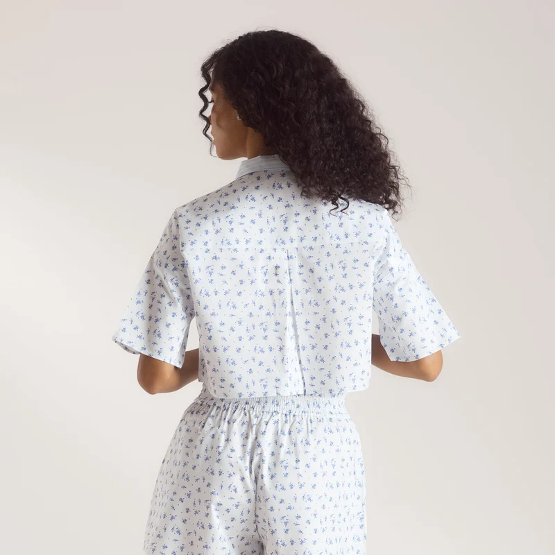 Chemise de Pyjama à Manches Courtes Bloom & Stripe - Bleu