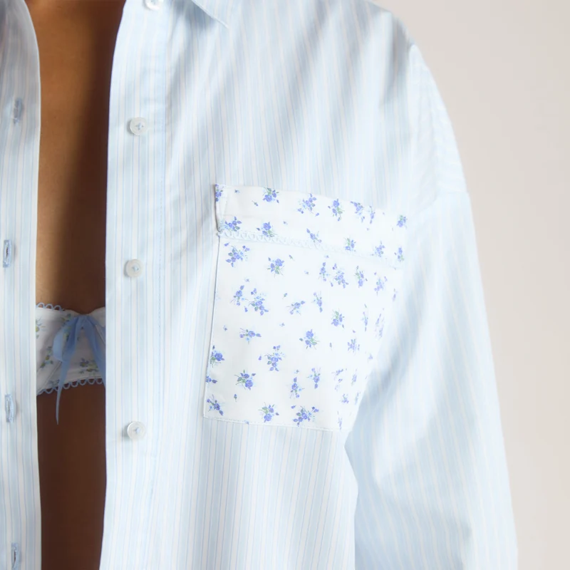 Chemise de Pyjama Bloom & Stripe - Bleu