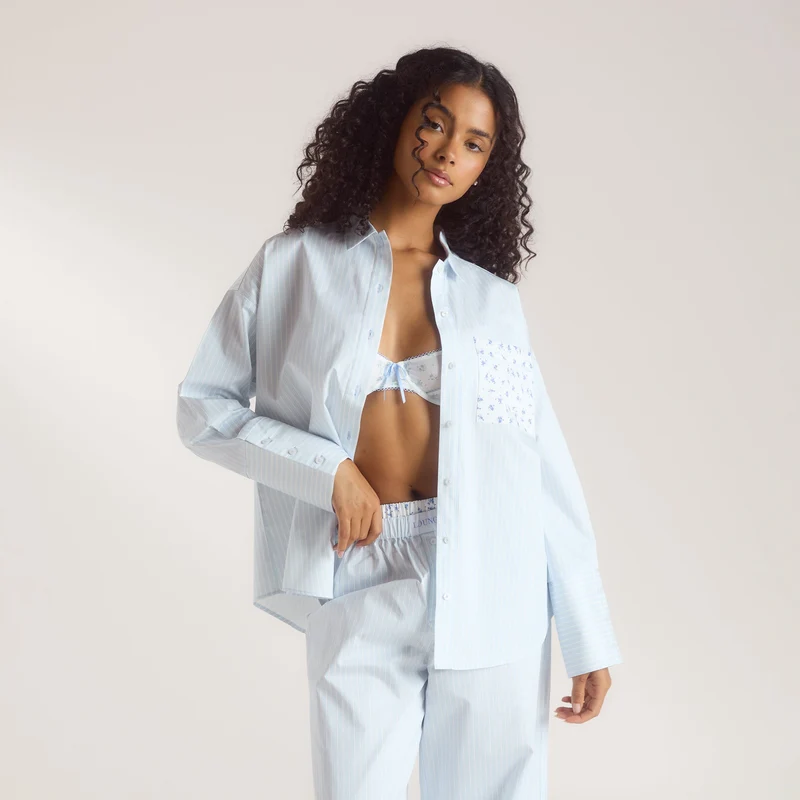 Chemise de Pyjama Bloom & Stripe - Bleu