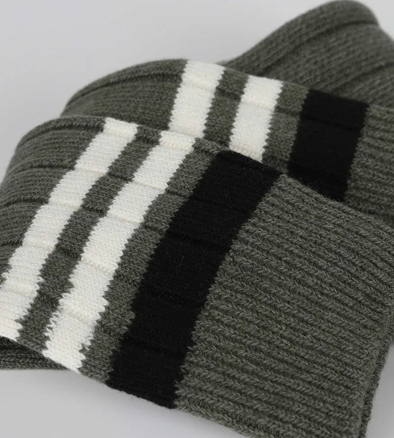 Chaussettes homme olive à rayures Bambou