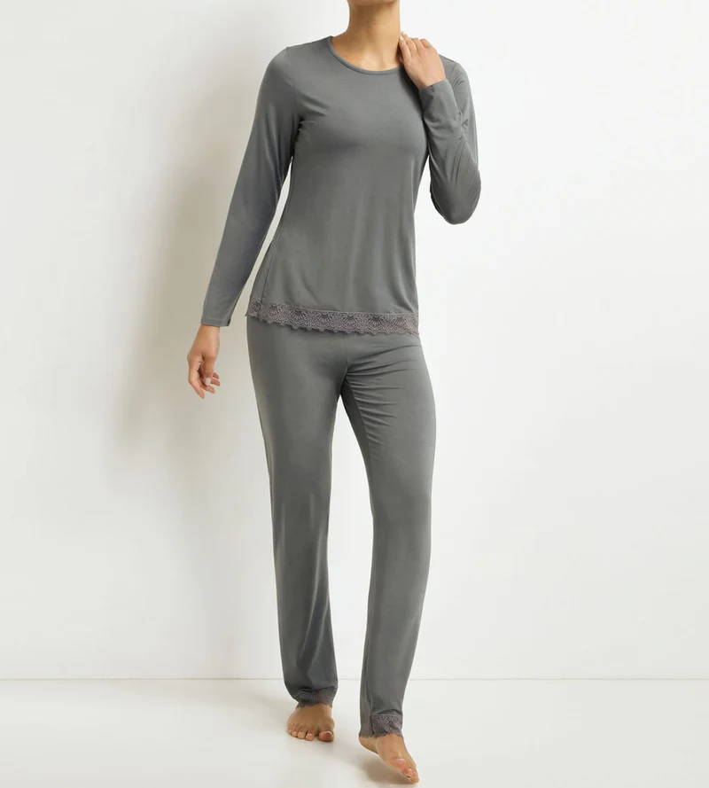 Pyjama femme pantalon Gris avec dentelle Don’t Disturb