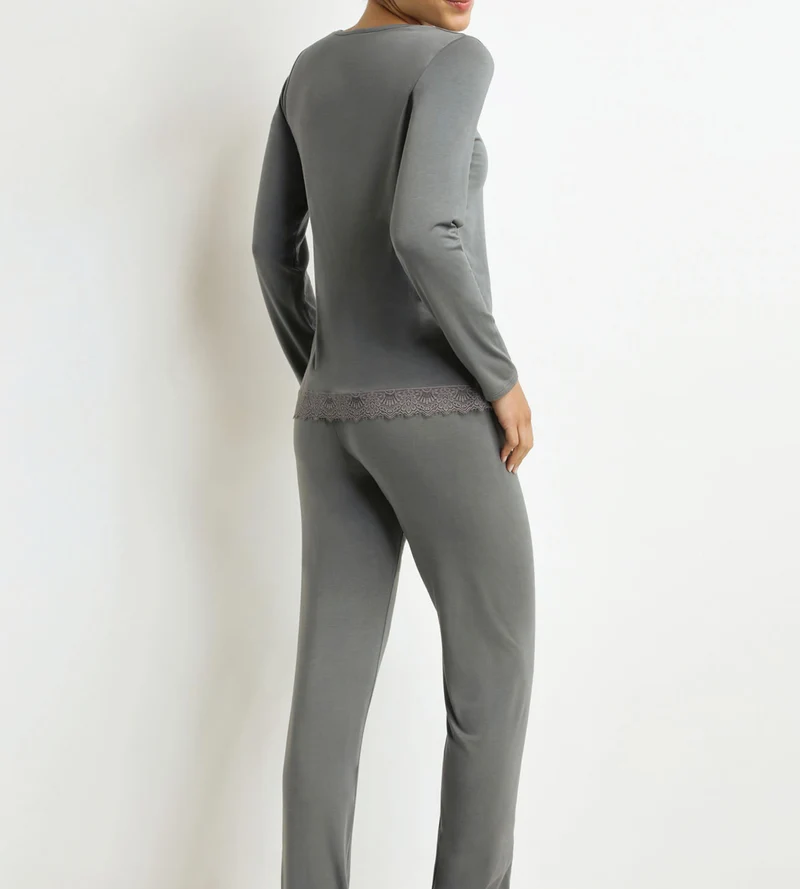 Pyjama femme pantalon Gris avec dentelle Don’t Disturb