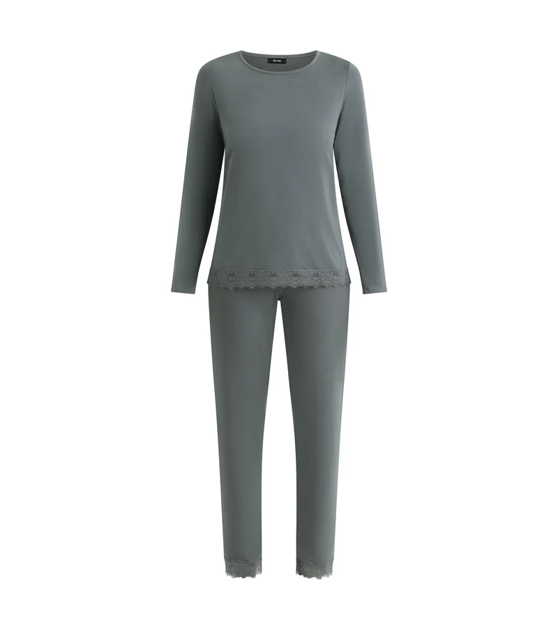 Pyjama femme pantalon Gris avec dentelle Don’t Disturb