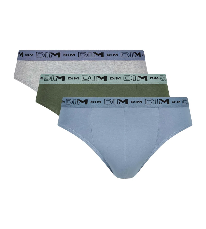 Lot de 3 slips homme Bleu Gris Vert Coton Stretch Bio