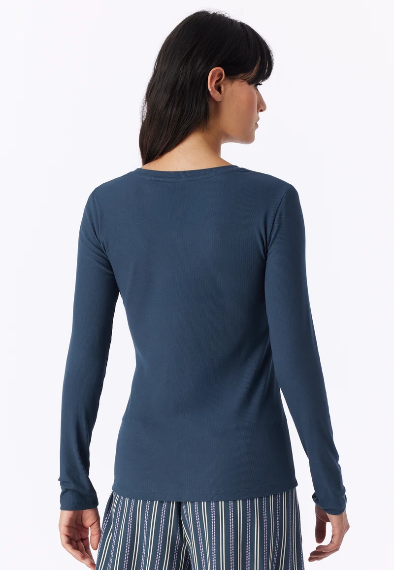 Shirt Doppelripp V-Ausschnitt mit Knopfleiste Blau - Mix+Relax