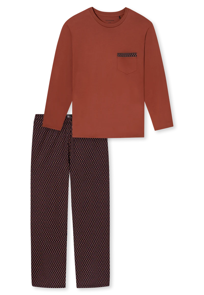 Schlafanzug Orange/Blau gemustert - Comfort Nightwear