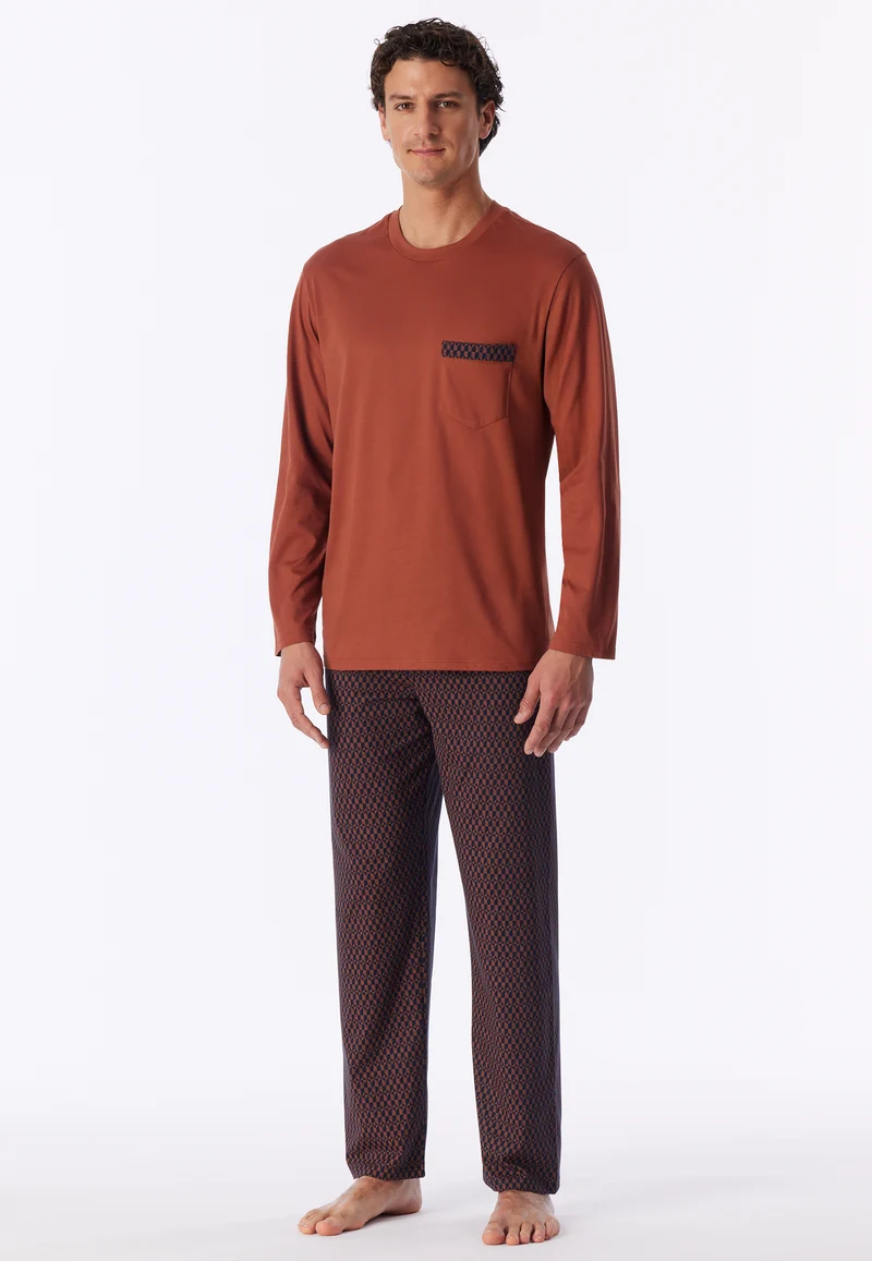 Schlafanzug Orange/Blau gemustert - Comfort Nightwear