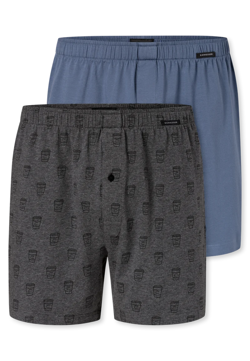 Boxershorts mit Knopfleiste 2er-Pack Grau/Blau gemustert - Boxershorts Multipack