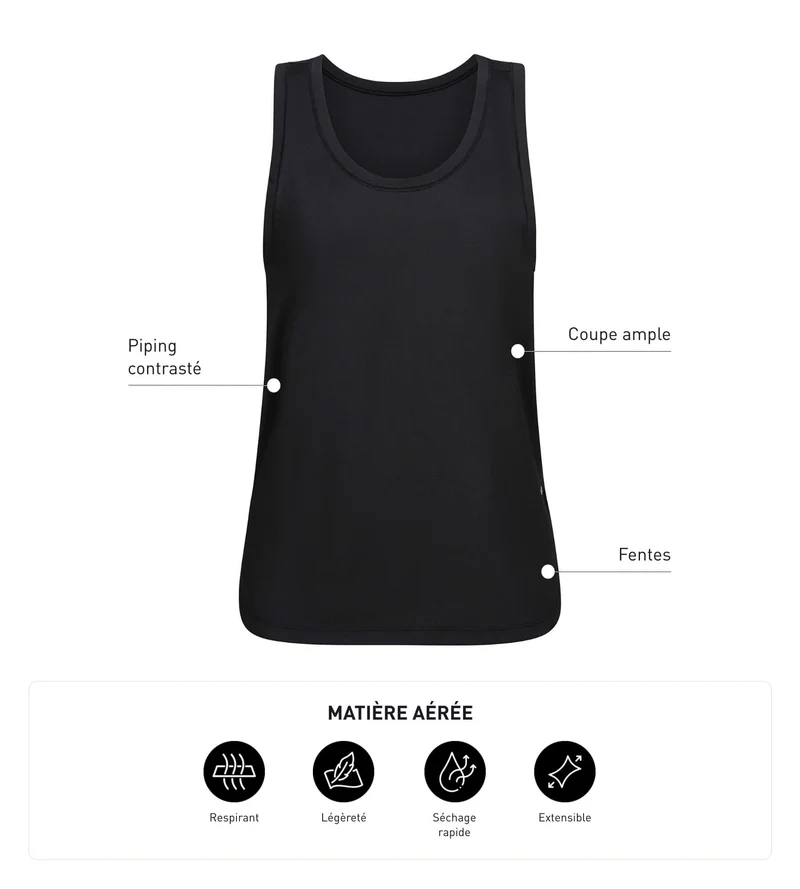 Débardeur de sport femme en viscose noire Dim Move