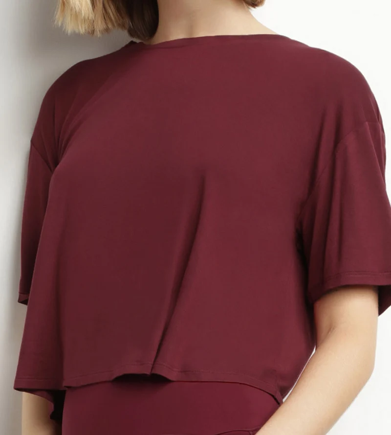 T-shirt de sport femme en viscose Bordeaux avec dos ouvert Dim Move