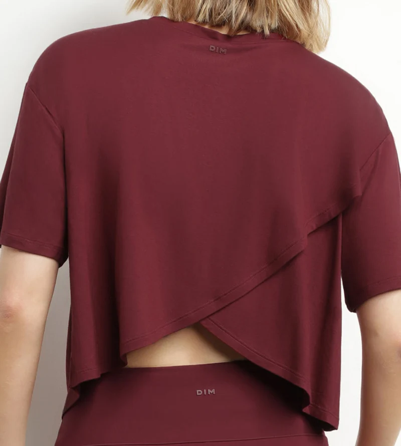 T-shirt de sport femme en viscose Bordeaux avec dos ouvert Dim Move