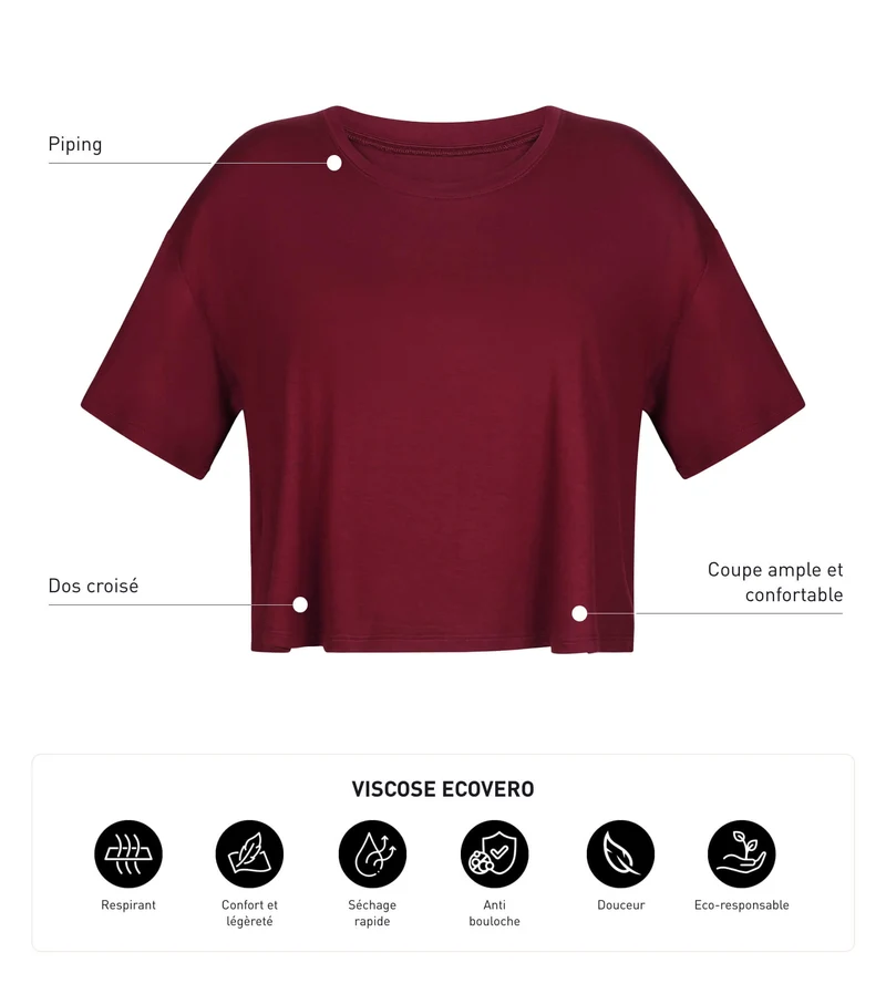 T-shirt de sport femme en viscose Bordeaux avec dos ouvert Dim Move