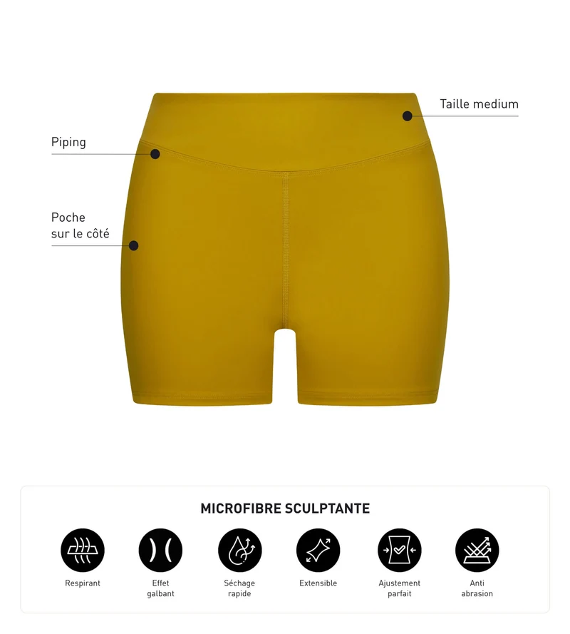 Shorty de sport femme en microfibre sculptante vert olive Dim Move