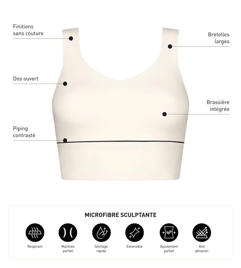 Brassière longue en microfibre sculptante Écru Dim Move