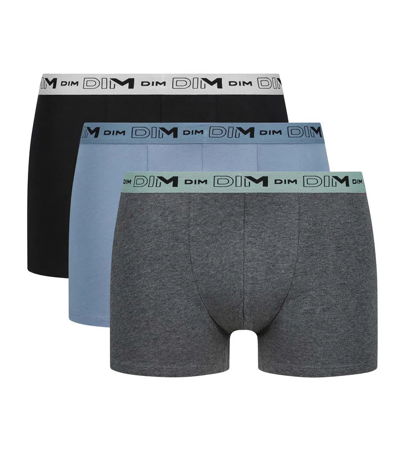Lot de 3 boxers homme Gris Bleu Noir Coton Stretch Bio