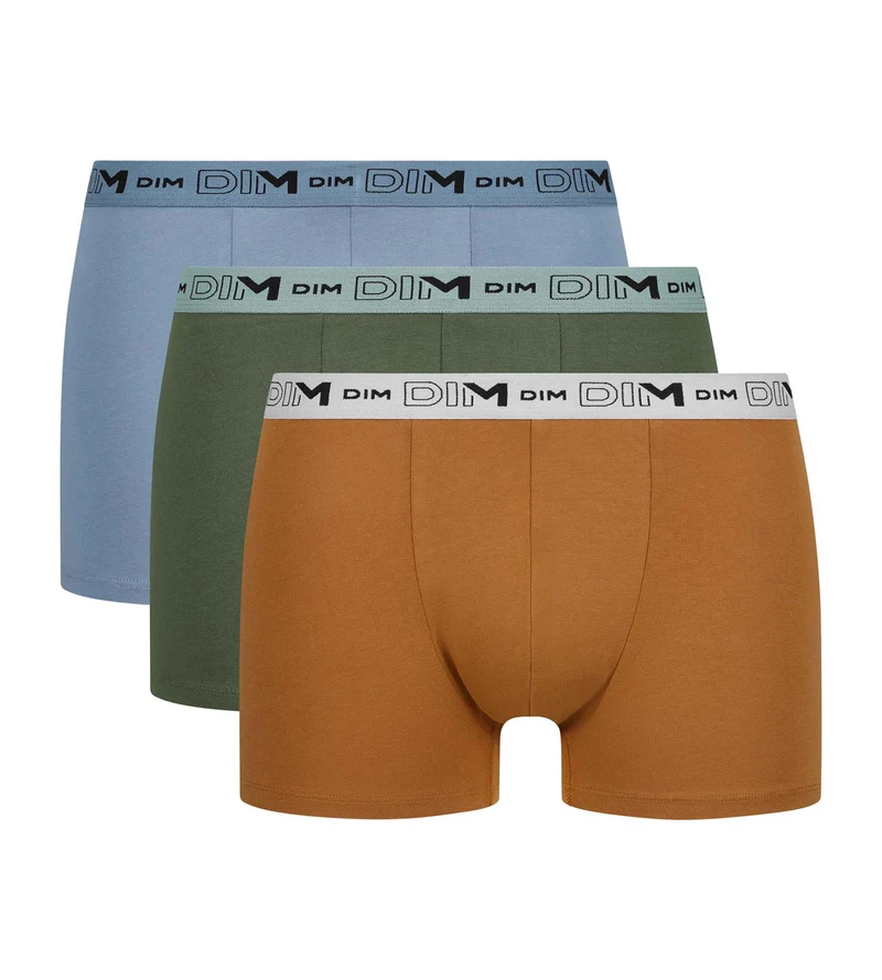 Lot de 3 boxers homme Kaki Ocre Bleu Coton Stretch Bio