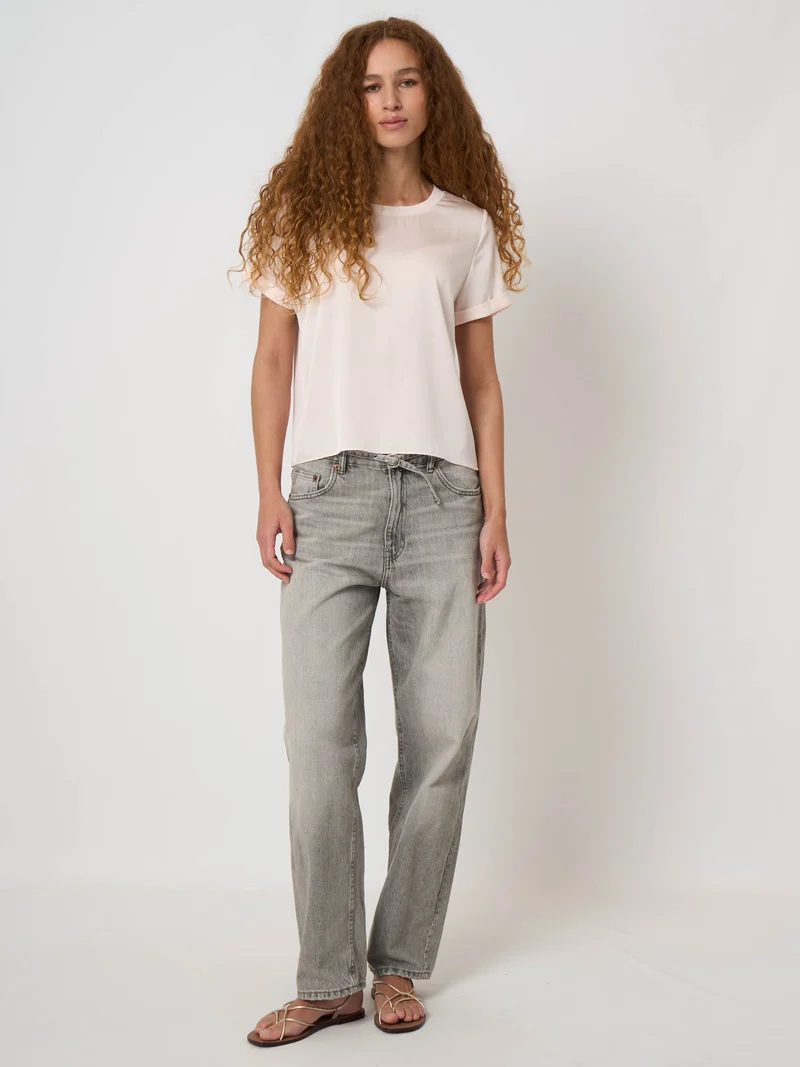 Blouse en satin de soie à col rond