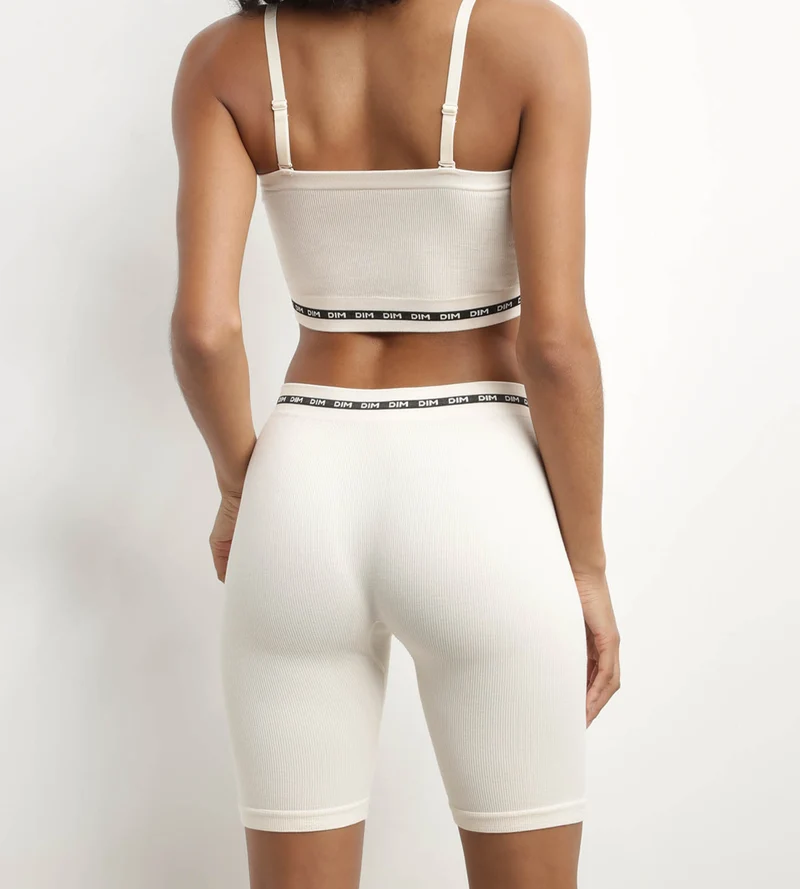 Cycliste femme en modal polyamide côtelée Beige Ivoire Dim Icons Seamless