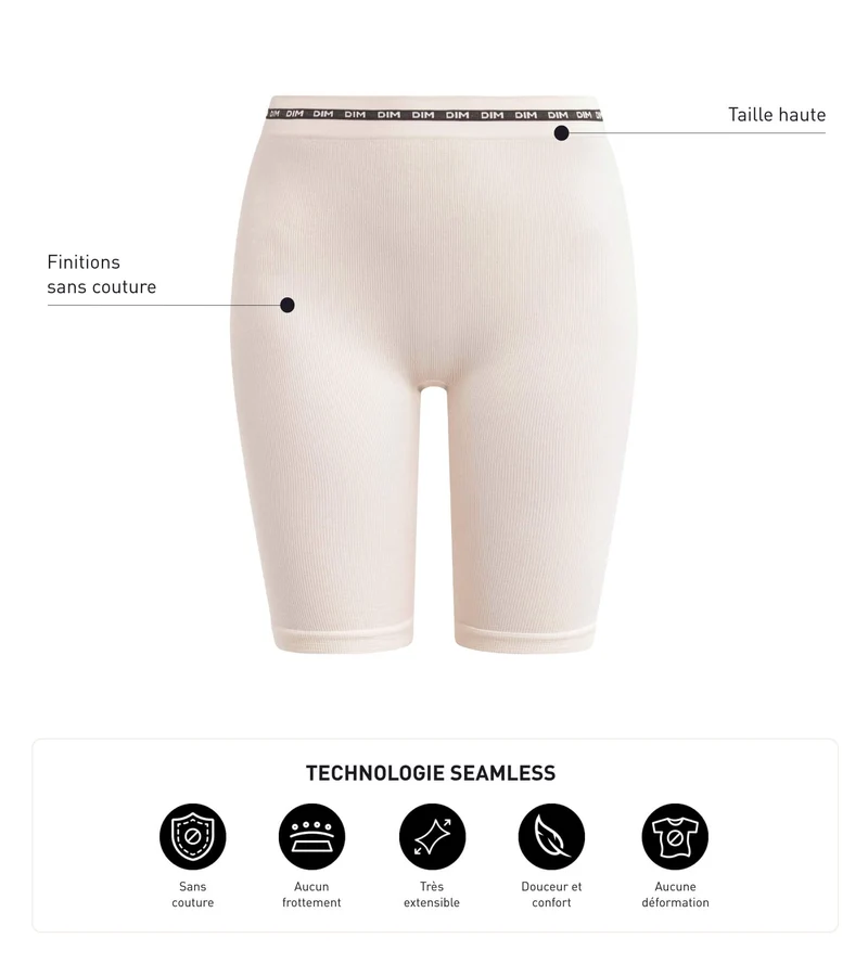 Cycliste femme en modal polyamide côtelée Beige Ivoire Dim Icons Seamless