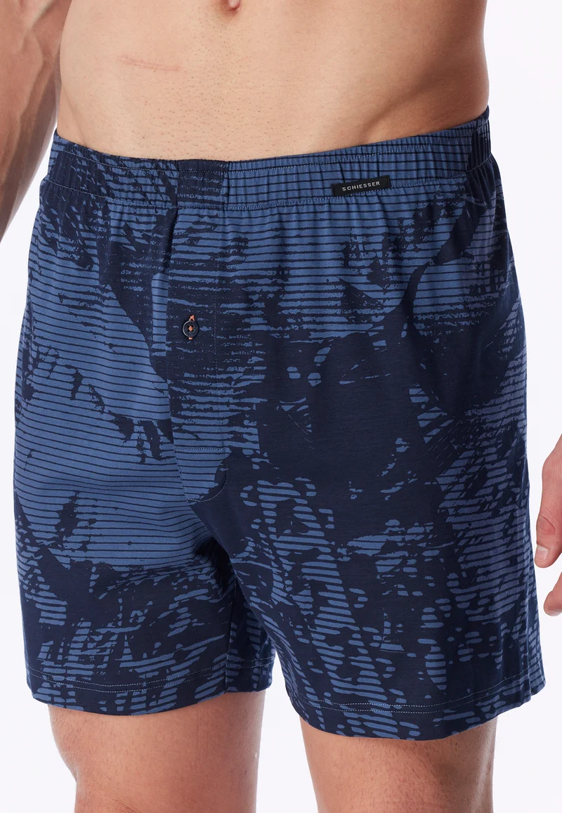 Boxershorts mit Knopfleiste Blau gemustert - Boxershorts Multipacks