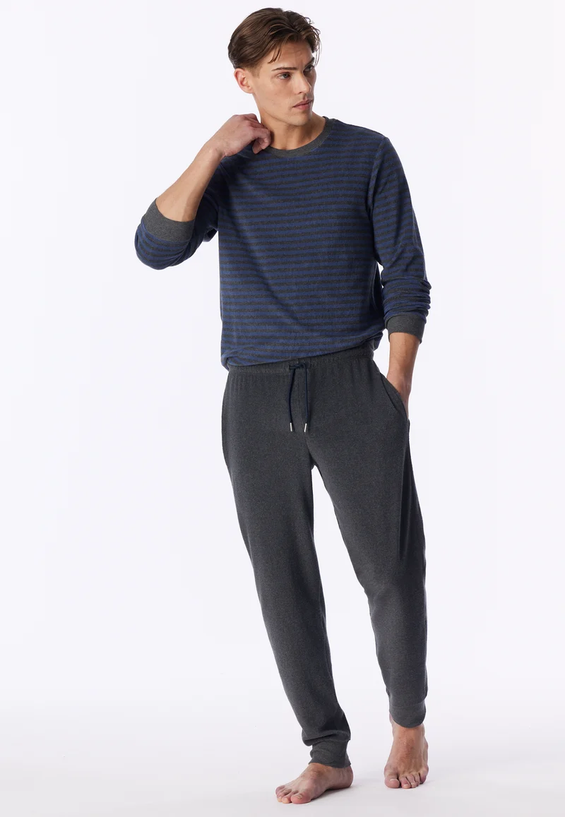 Schlafanzug mit Bündchen Blau/Grau gestreift - Casual Nightwear