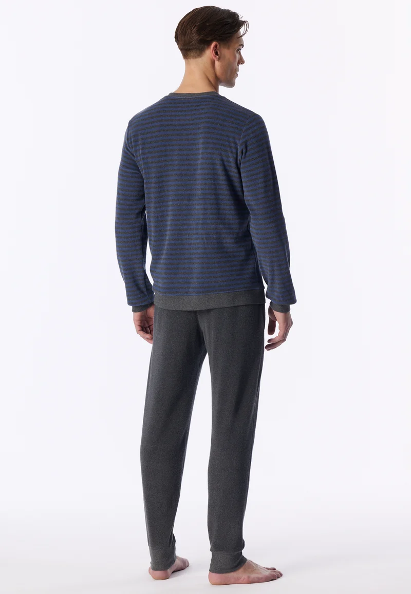 Schlafanzug mit Bündchen Blau/Grau gestreift - Casual Nightwear
